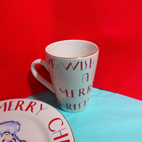 Rosanna Porcelain Christmas SET 8" Plate and Matching 4.5 " Mug Santa gold trim - Picture 13 of 16